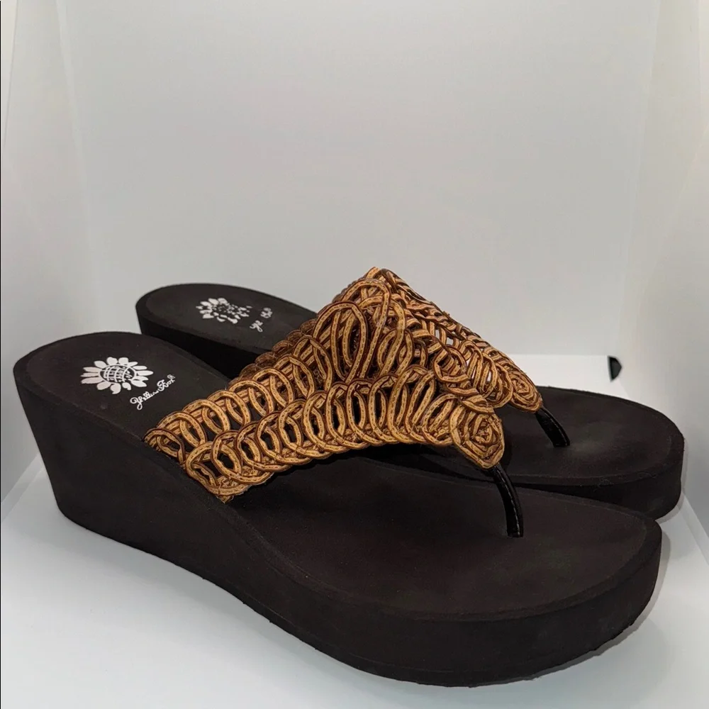 Yellow Box Platform Wedge Sandals w Boho Woven Upper Women’s 10 Tan & Brown - Picture 3 of 10